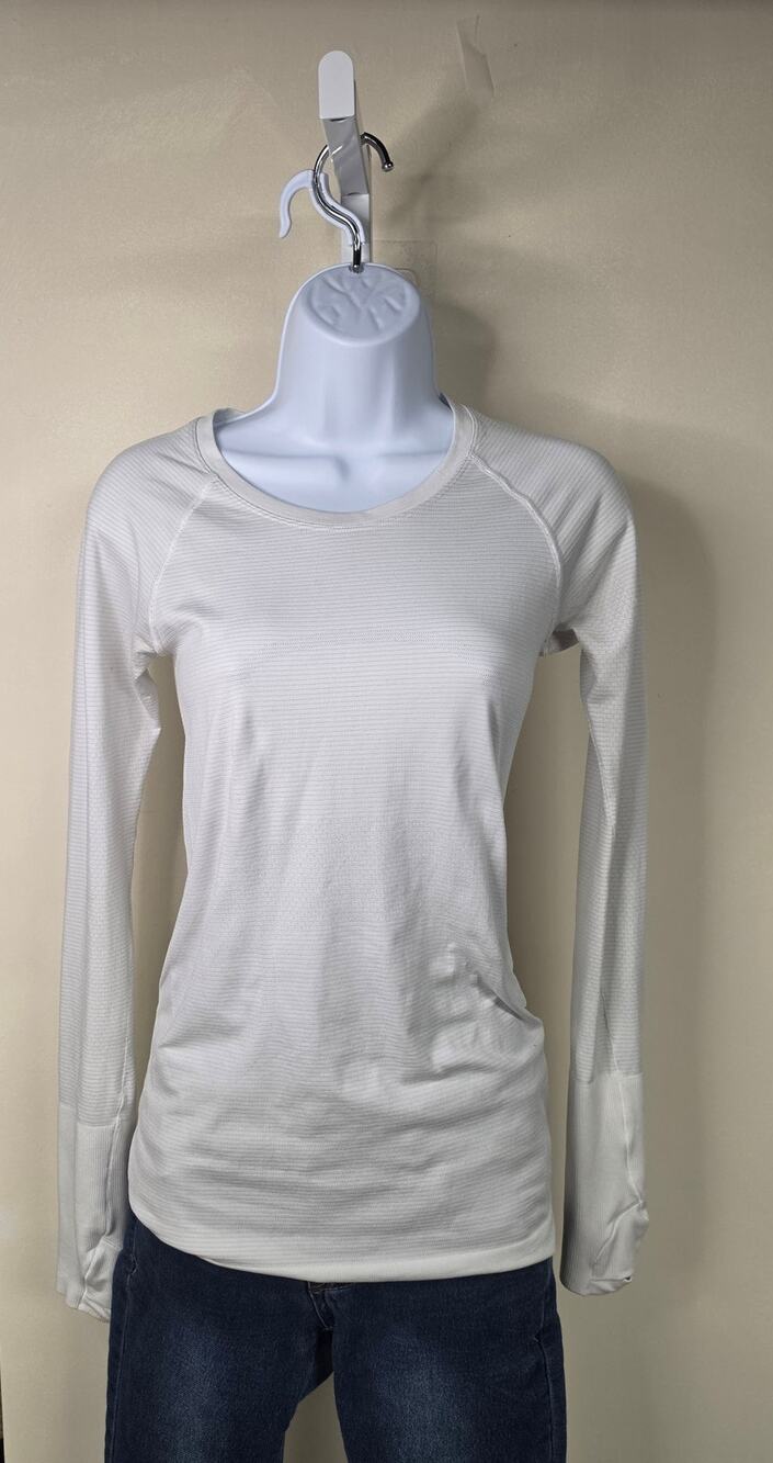 Lululemon Long Sleeve Running Shirt Gray White Ribbed Thumbholes Size 4 0132